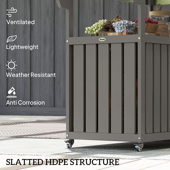 Luxury Heavy Duty Stainless Steel Outdoor Bar Cart with Spacious Storage Premium Construction Wheeled Casters HDPE Steel Gray Finish