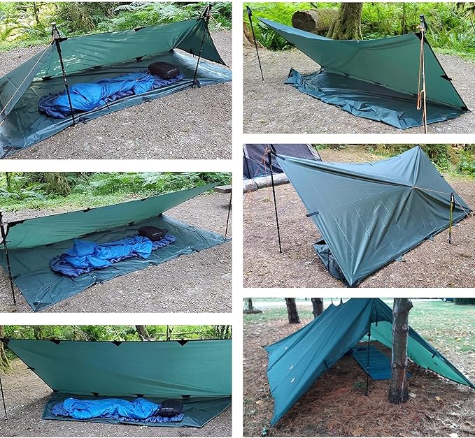 KALINCO Waterproof Camping Tarp 10X12FT Hammock Rain Fly Tent Tarp Multifunctional Tent Footprint Lightweight and Compact for Backpacking Hiking (Green-10X12FT)