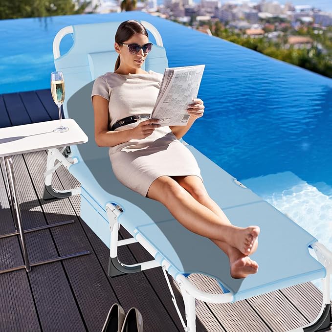 MOPHOTO Portable Folding Camping Cot with Mattress Adjustable Face Down Tanning Chaise Lounge Chair Folding Bed Sleeping Cots Beds for Adults Use for Outdoor Travel Camp Beach Patio