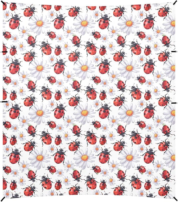 ALAZA Lady Bug Daisy Flower Beach Tent Sun Shelter UPF50+ Protection Beach Shade Canopy w/ 4 Sandbags for Outdoor Camping Fishing Backyard Fun Picnic 10x9 ft