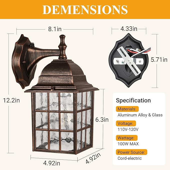 Farmhouse Exterior Light Fixtures - Sensor Dusk to Dawn Outdoor Porch Lights Black Brush Gold Wall Sconce Outside Wall Lantern for Front Door Garage 2 Pack