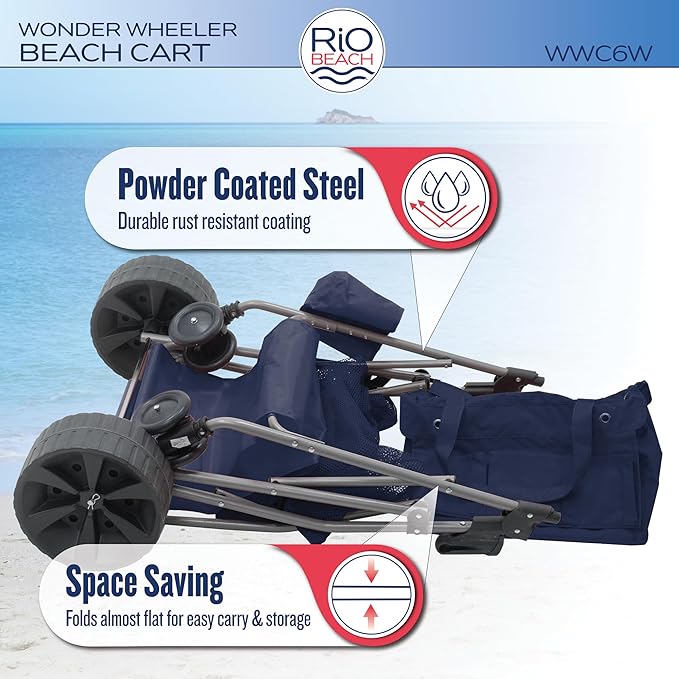 Rio Beach Wonder Wheeler Deluxe Utility Lawn and Beach Foldable Cart Blue Print