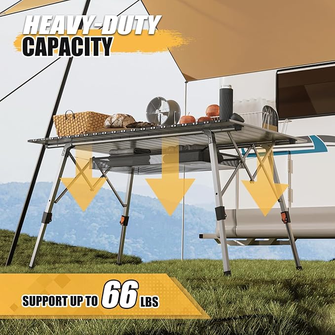 MADOG Folding Camping Table 47'' Portable Aluminum Roll Up Table with Carry Bag Camp Convenient for Picnics Camping Silver