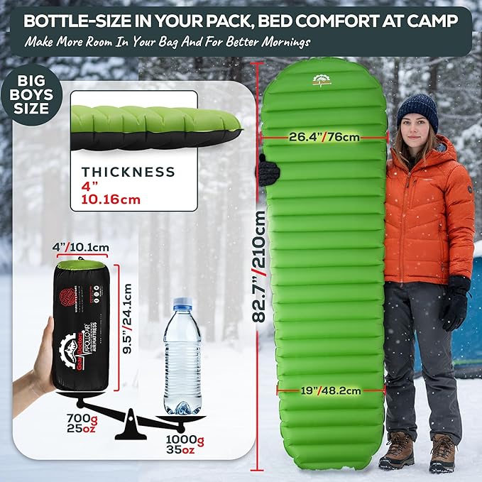 Gear Doctors ApolloAir 5.2 R-Value [25oz] Ultralight Insulated Inflatable Camping Sleeping Pad — Backpacking Sleeping Pad — Camping Mattress Compact Lightweight for Hiking—Air Mattress for Backpacking