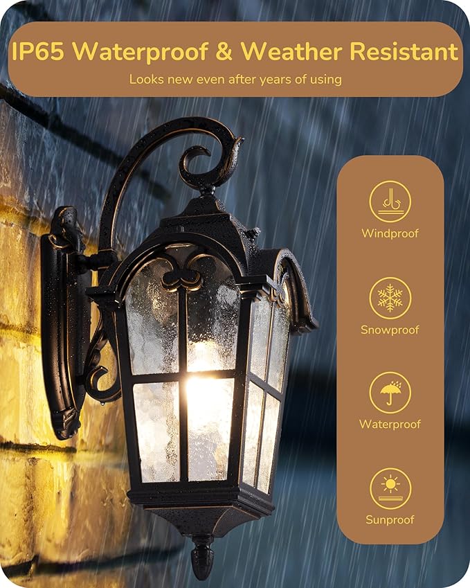EDISHINE Dusk to Dawn Outdoor Wall Light Roman Large Size Exterior Lantern Fixtures E26 Base Waterproof Porch Lights Wall Mount Black Outside Wall Sconce 2 Pack