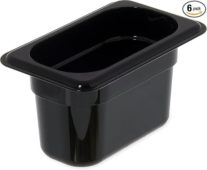 Carlisle FoodService Products Storplus Food Storage Container Food Pan Chafing Pan for Catering Buffets Restaurants Polycarbonate (Pc) 1/9 Size 4 Inches Deep Black (Pack of 6)