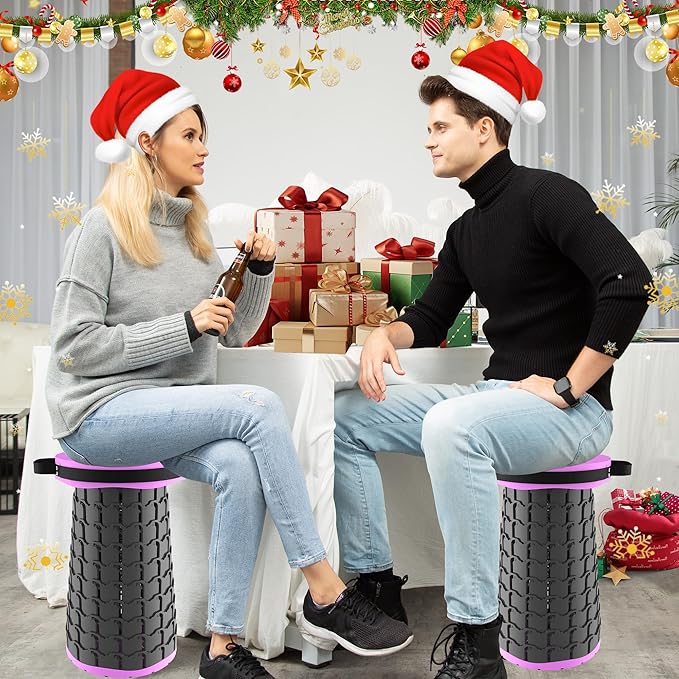 ALEVMOOM 2026 Upgraded XXL 19.7 Collapsible Stool with Cushion 1000lbs Max Weight Heavy Duty Portable Telescoping Stool Retractable Seat Folding Chair for Camping Fishing Hiking(Purple-XXL)