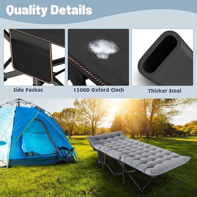 XXL Oversized Camping Cot for Adults - Portable Bed with Mattress &amp Carry Bag Ideal for Outdoor Travel Beach Hiking and Camping Adventures
