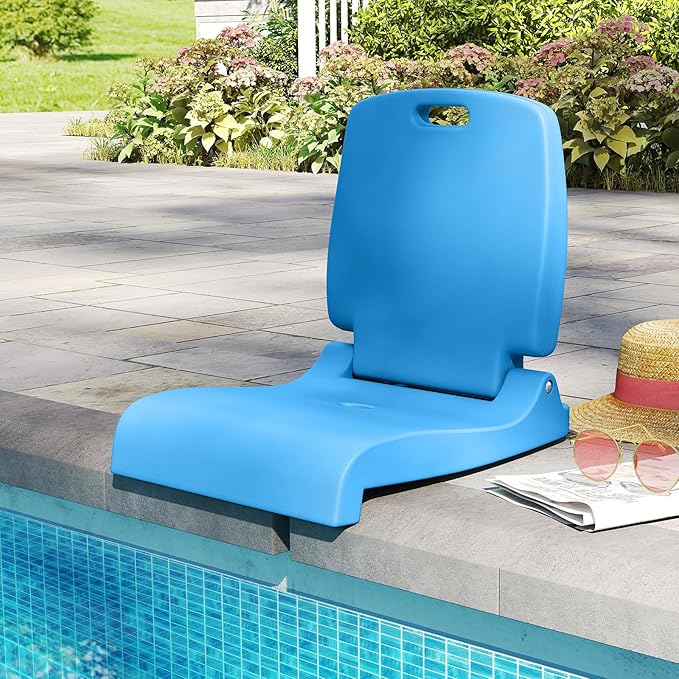 GYMAX Foldable Poolside Chairs for Edge of Pool Portable Pool Chair with Handle Drainage Hole Lightweight Folding Flip Seat for Beaches Camping Fishing Tailgating Lawn (Blue1)