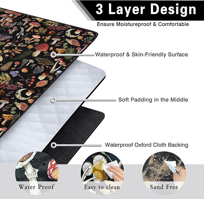 Extra Large Picnic Blankets Waterproof Foldable (60x 80) Mushroom Beach Blanket Waterproof Sandproof3-Layer Thicking Mat Outdoor Packable Camping Blanket
