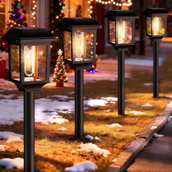 Mancra Solar Outdoor Lights Waterproof 8 Pack Metal Glass Solar Pathway Lights Outdoor Lighting Garden Decor for Landscape Path Yard Patio Driveway (Warm White)