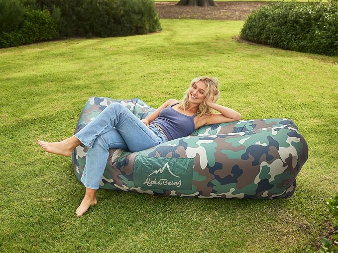 AlphaBeing Inflatable Lounger Air Sofa Portable Inflatable Couch Mesh Hollow Air Hammock Anti Leakage Air Chair for Outdoor Camping Beach Traveling
