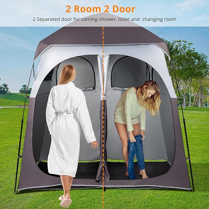 VINGLI 2 Room Shower Tent 7.5 FT Instant Pop Up Shelter with Carrying Bag Privacy Changing Room TentPerfect for Portable Toilet Camping Dressing Outdoor Indoor Easy Set Up