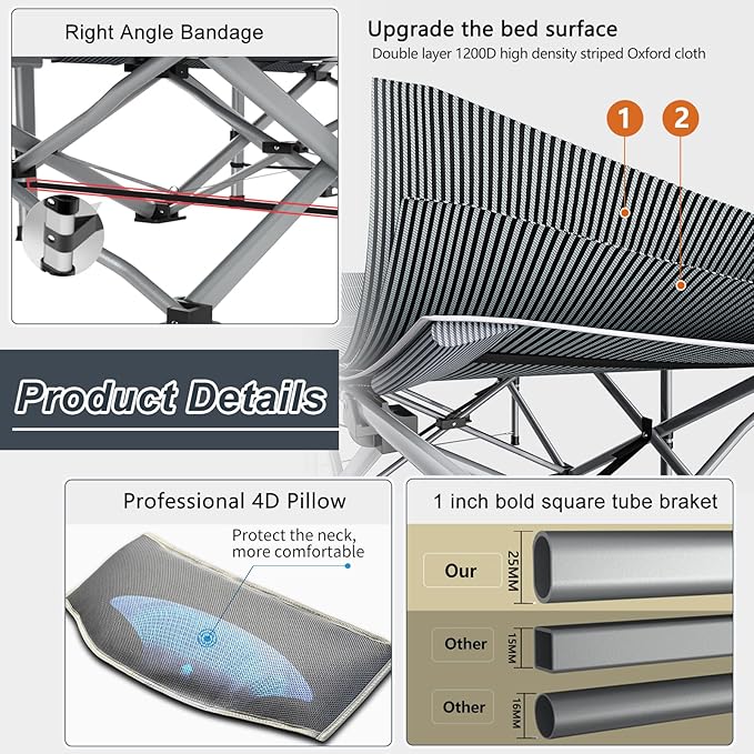 ABORON Heavy-Duty Folding Guest Bed for Adults 500lb Capacity Portable Extra Cot with 1249D Double Layer Ideal for Indoor Guest Stays &amp Temporary Home Use