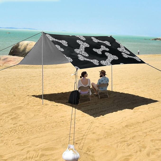 Bolaz Beach Canopy Tent Sun Shade9'×10.5' Large Family Beach Shade UPF50+- Outdoor Shade for Camping Trips FishingBone Pattern