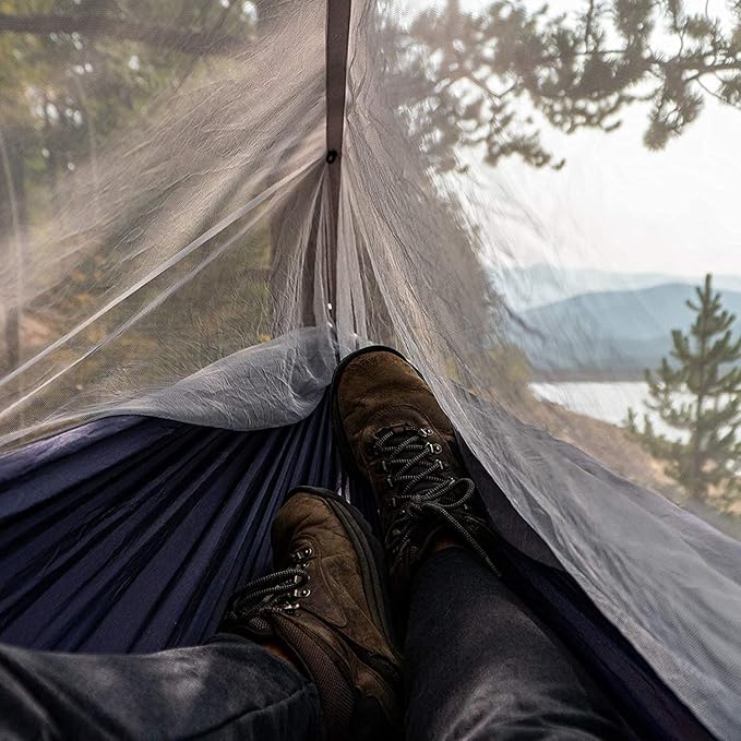 Sunyear Camping Hammock with Net &amp Rain Fly - Portable Double Hammock with Tree Straps + Waterproof Tarp for Backpacking Hiking Outdoor Survival