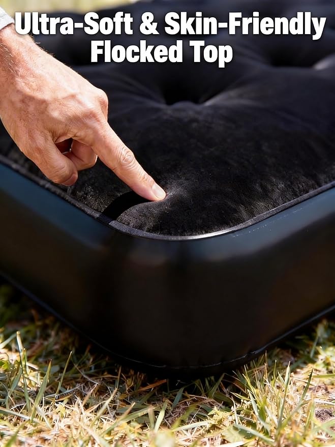Umbrauto Custom Fit Air Mattress for Tesla Model Y/Juniper 2026 Upgraded Inflatable Camping Bed for Back Trunk Soft Flocking Surface+Reinforced Bottom Sleeping Pad w/Pump for Outdoor Travel