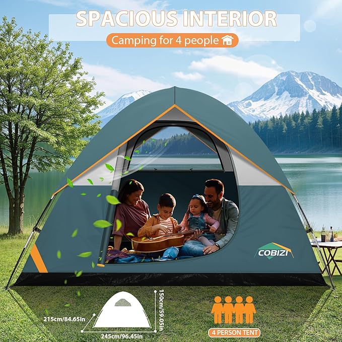 COBIZI Tents for Camping 4/6 Person Camping Tent with Rainfly and Screen Easy Setup Lightweight Portable Waterproof Outdoor Tent with Carry Bag for Backpacking Hiking Family Travel