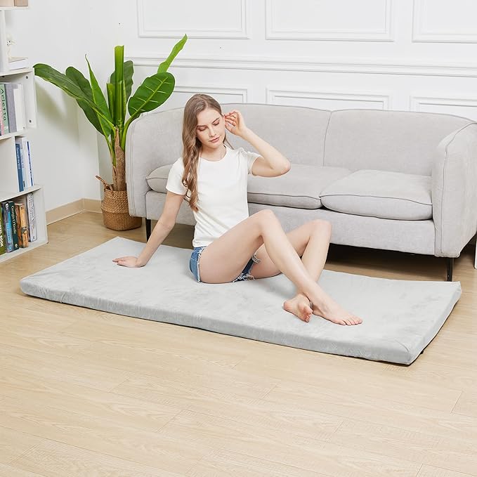 Foam Camping Mattress - Portable Sleeping Pad for Camping Tent Car &amp Floor - Washable Cover &amp Roll Up Travel Bag - Cot Mattress for Travel &amp Guests