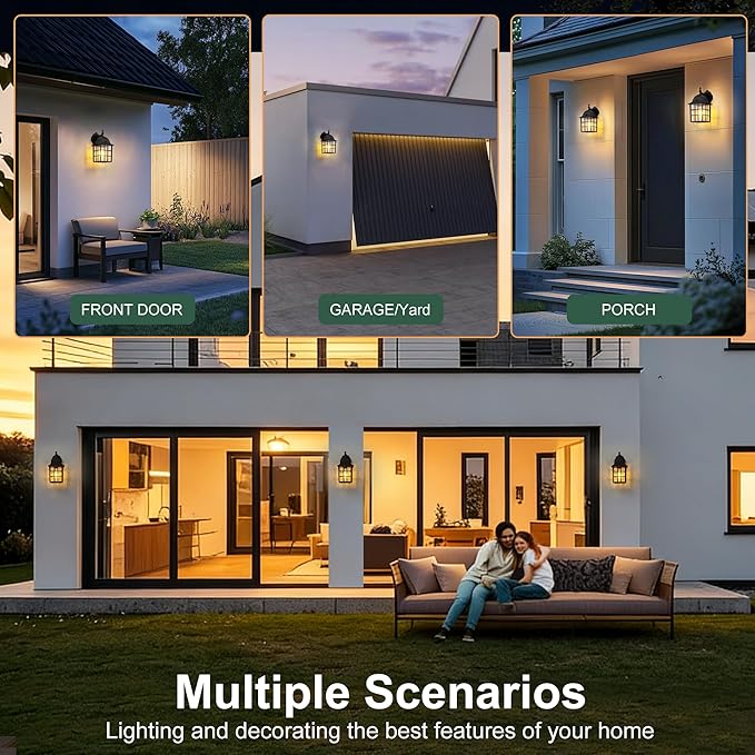 Motion Sensor Dawn to Dusk Sensor Outdoor Wall Light Fixtures Waterproof Anti-Rust Exterior Lighting Fixtures Black Outdoor Wall Lantern for Porch House