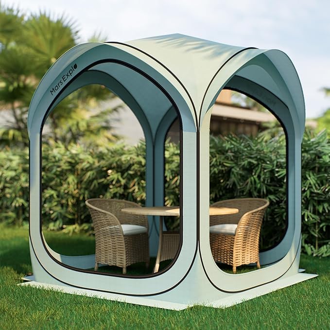 6x6FT Pop-Up Screen House Tent Instant Portable Screen Room Canopy with Mesh Doors and Carry Bag for Patio Backyard Deck Camping and Outdoor Activities Pale Blue