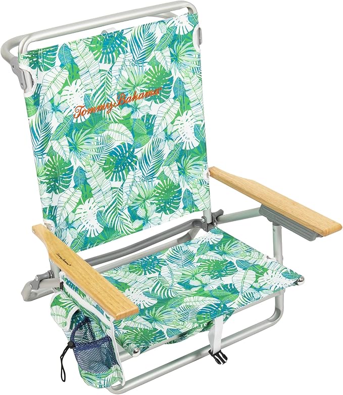 Tommy Bahama 2-Pack 5-Position Classic Lay Flat Backpack Beach Chair with Cooler and Cup Holder Portable Folding Beach Chair for Tanning Tropical Leaves