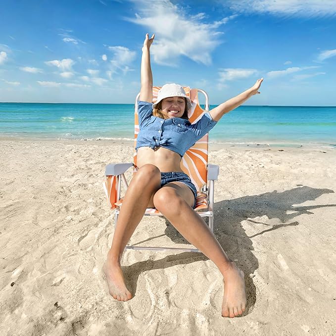 Beach Chair for Adults 5 Position Lay Flat Backpack Beach Chair with Cooler Cup Holder and Storage Bag Portable Folding Heavy Duty Beach Lounger for Outdoor Lawn Camping Festivals-Boho Sun