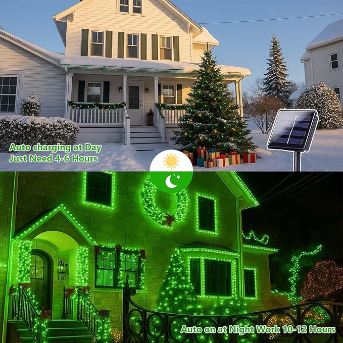 Extra-Long 144FT Solar String Lights for Outside 2 Pack 400LED Solar St. Patrick's Day Lights Waterproof Copper Wire 8 Modes Twinkle Fairy Lights Outdoor for Tree Garden Party Xmas Decor (Green)