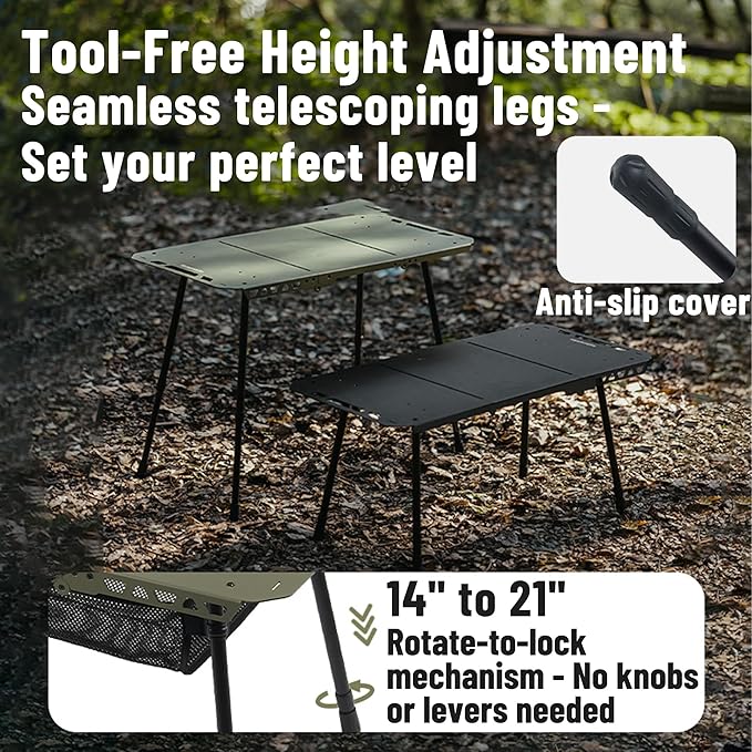 Naturehike Folding Camping Table with Adjustable Height 110lbs Capacity Lightweight Portable Folding Table with Mesh Storage Net &amp Carry Bag for Camping Hiking Beach Picnic Travel (Green L s