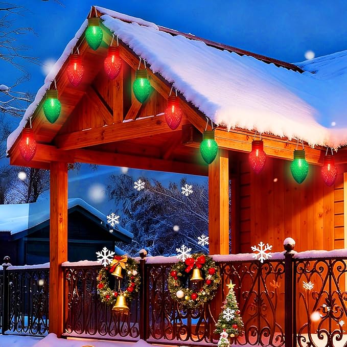 Jumbo Christmas Lights 16FT Giant Christmas Lights with 10 5'' LED Red Green Giant Strawberry Bulbs C7 Hanging Xmas Light for Patio Garden Party Outdoor Xmas Decorations