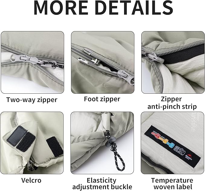 Naturehike Sleeping Bag for Adults with Hood 33-53℉ Lightweight Hollow Cotton Sleeping Bag 3 Seasons Waterproof Spliceable Sleeping Bags for Camping Hiking Traveling