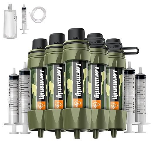 Straw Water Filter 5 Pack – Outdoor Camping &amp Hiking Survival Gear Kit for Family Use Ultra-Light Personal Filter Straws for Backpacking Travel Bug-Out Bags and Emergency Preparedness