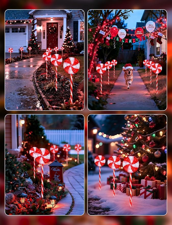 Brightown 3 Pack Lollipop Christmas Pathway Lights Outdoor - 29IN 60 LED Candy Cane Lights with 8 Lighting Modes Waterproof Christmas Light Outdoor Decoration for Lawn Yard Walkway Red and White