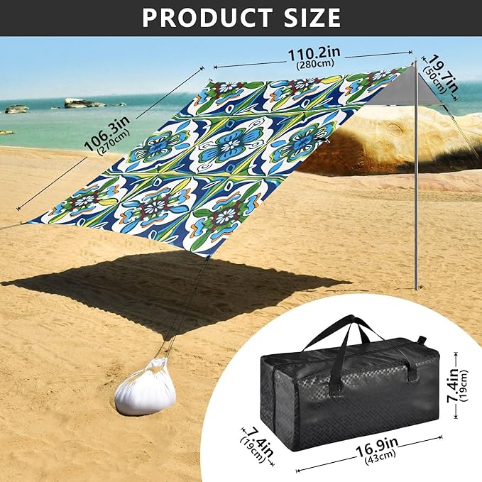 Mexico Talavera BohoCamping Sun Shelters 9.2 x 10.5 FT Beach Canopy Tent Sun Shade with Carrying Bag for Camping Trips Fishing Backyard Fun or Picnics 21341419