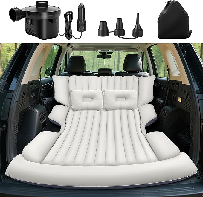 SUV Air Mattress Thickened Car Air Mattress with Electric Pump Air Mattress for SUVs with 2 Pillows Flocking Inflatable Bed for Cars car Bed for SUV Trunk Camping Road Trip (Gray)
