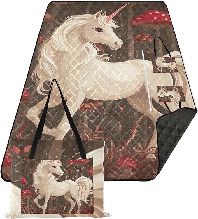 KLL Robust unicorns Burgundy Waterproof Beach Necessities Portable Grass Outdoor Playmat for 8 To 10 Adults Couples Gift mantas para dia de campo