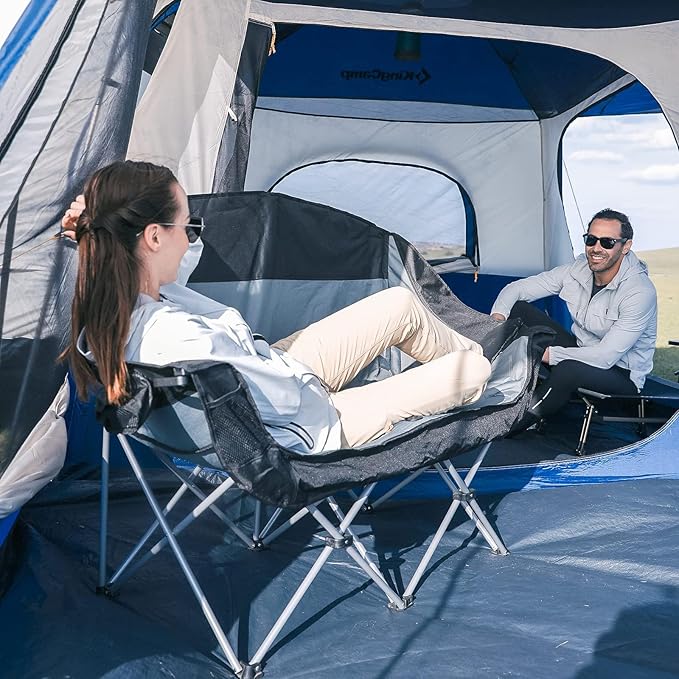 Outdoor Fully Padded Double Camping ChairBeach Folding Loveseat Camping Couch Double Duo Chair Patio Heavy Duty Quad Fold Chair Arm Chair with Cup Hold