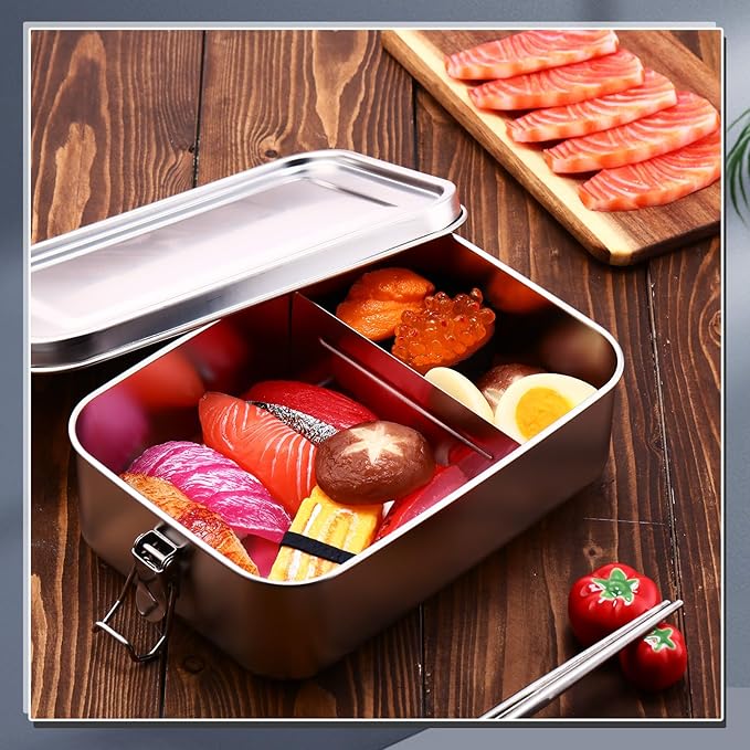 Umigy 1 Pcs Stainless Steel Food Containers 2400ml Metal Bento Lunch Box Stainless Steel Food Storage Containers Lockable Clips to Leak Proof Reusable Dishwasher Snack Boxes for Work
