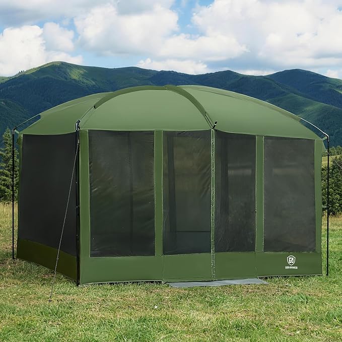 EVER ADVANCED Magnetic Screen House Room 11x9ft Hands-Free EntryScreenhouse with Sun Protection for Camping&ampPicnic 11x9ftCamping Tent Canopy Shelter with Mesh Green