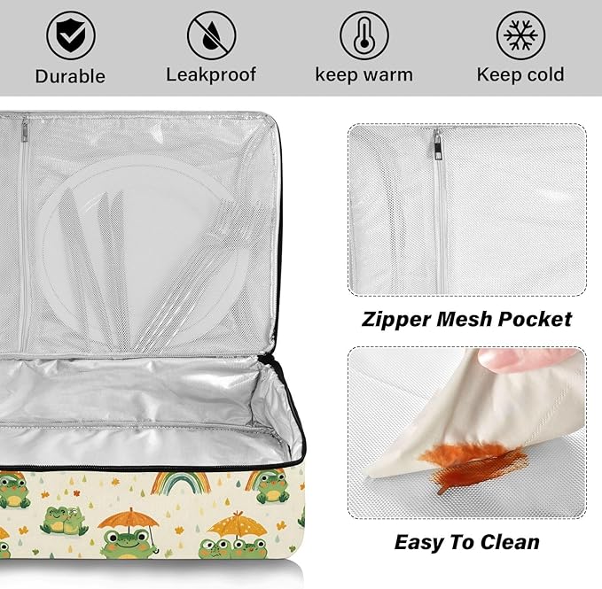 Casserole Carrier Adorable Frogs Holding UmbrellaInsulated Casserole Carrier for Hot or Cold Food Thermal Lunch Tote for Potluck Parties Picnic Beach Fits 9 x 13 Inches Baking Dish