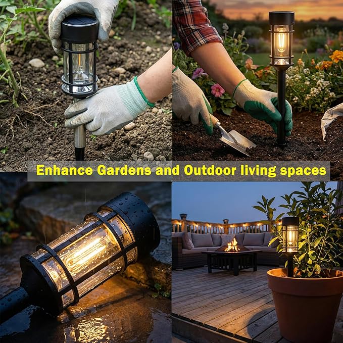 Solar Lights Outdoor Waterproof 8 Pack 21 Solar Pathway Lights with Metal &amp Glass Auto On/Off Garden Lights for Yard Landscape Driveway Walkway