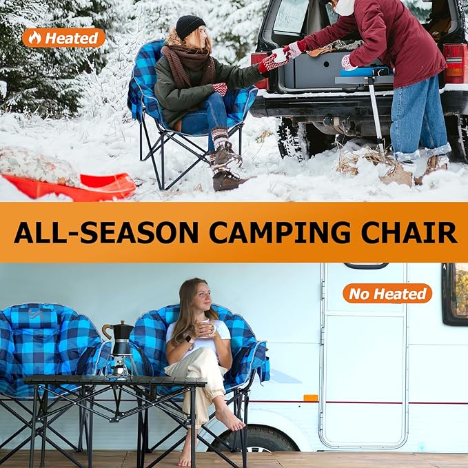 LILYPELLE Oversized Heated Camping Chair Patio Lounge Chairs with 3 Heat Levels Portable Folding Heated Chair Round Moon Saucer Folding Lawn Chair Outdoor Chair for Camping Lounge Patio