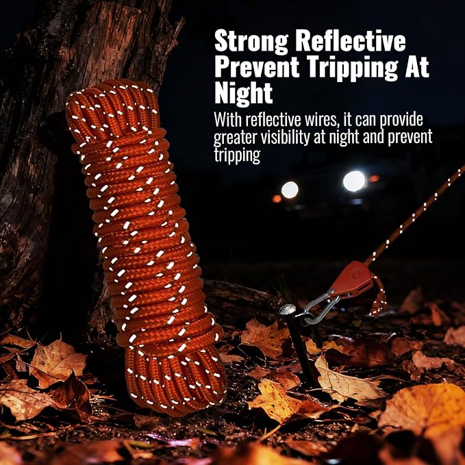 Camping Rope Reflective Tent Rope Guyline with Ratchet Pulley Tarp Tie Down Ropes for Tent Tarp Canopy Shelter Camping 13ft Adjustable Guy Line for Canopy Tent 6 Pack Guy Lines Tents Cords