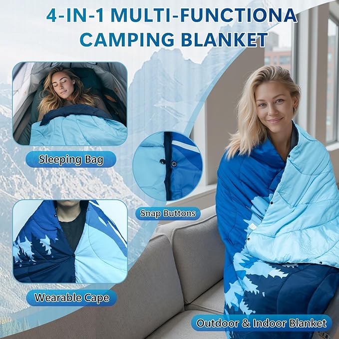 2 Pack Outdoor Camping Blanket Packable Down Alternative Puffy Printed Camp Blankets Ultra Warm Lightweight Hammock Top Quilt Waterproof Blanket for Travel Picnic Stadium Hiking