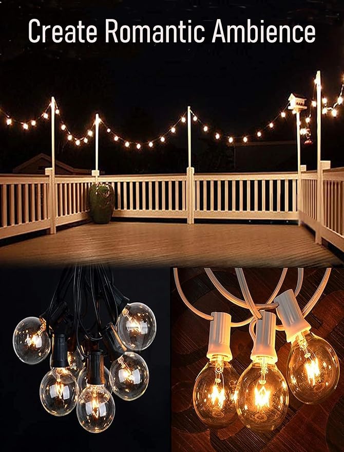 Abeja 50FT G40 Globe String Lights Outdoor Patio String Lights with 53 Edison Globe Bulbs(3 Spare) Hanging Bistro Light Waterproof for Balcony Party Wedding Market Cafe Black