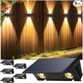 Fence Lights Solar Powered 6-Pack Solar Fence Lights Up/Down Flexible Buttons IP67 Waterproof for Outdoor 100LM Bright Auto Dusk to Dawn for Wall/Stairs/Yard/Railing/Deck/Pathway (Warm White)