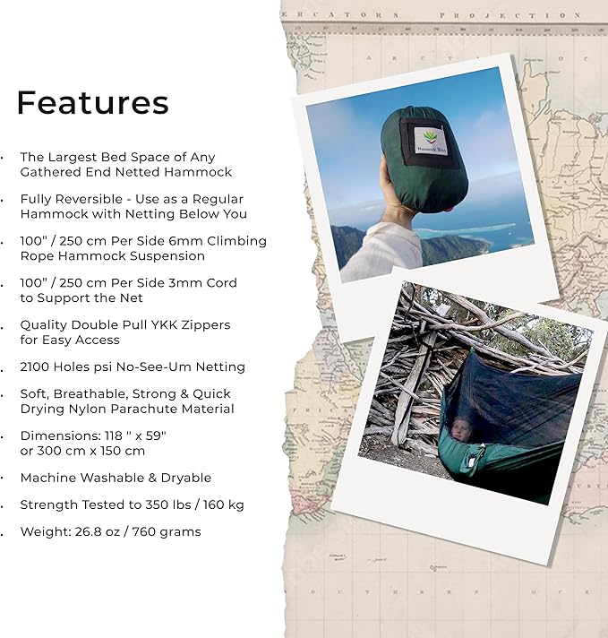 Hammock with Mosquito Net - Fully Reversible Bug Free Hammock Tent Extra Large Sleeping Space Bug Proof Netting &amp Suspension - Change The Way You Camp with Hammock Bliss Quality - No-See-Um No M