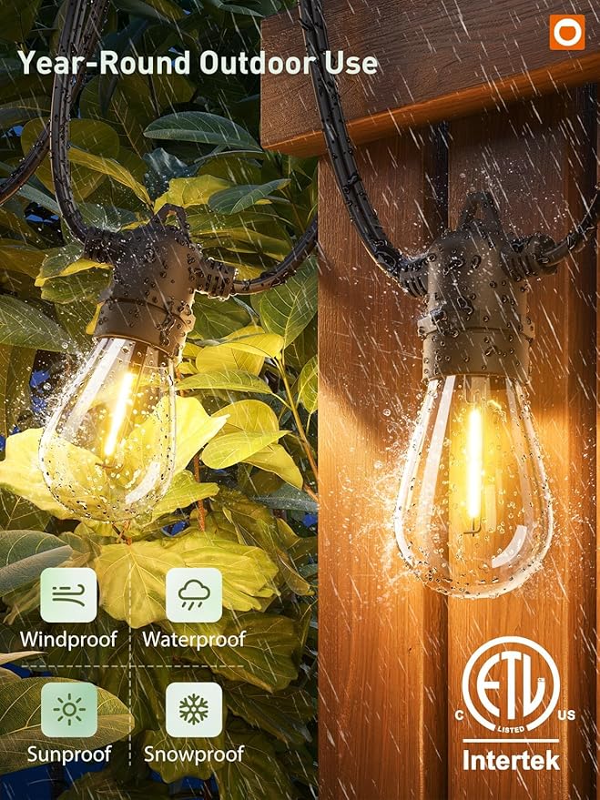 addlon 100FT LED Outdoor String Lights Remote Dimmable Patio Lights with Timer &amp 3 Lighting Modes 32 Shatterproof Edison Bulbs Waterproof Connectable String Lights for Outside Backyard Porch Pa