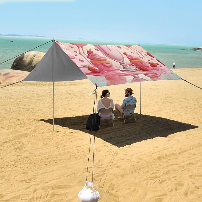 Bolaz Beach Canopy Tent Sun Shade9'×10.5' Large Family Beach Shade UPF50+- Outdoor Shade for Camping Trips FishingFlamingo Icecream