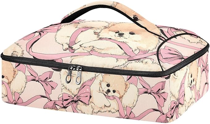 Casserole Carrier Adorable Dog PatternInsulated Casserole Carrier for Hot or Cold Food Thermal Lunch Tote for Potluck Parties Picnic Beach Fits 9 x 13 Inches Baking Dish